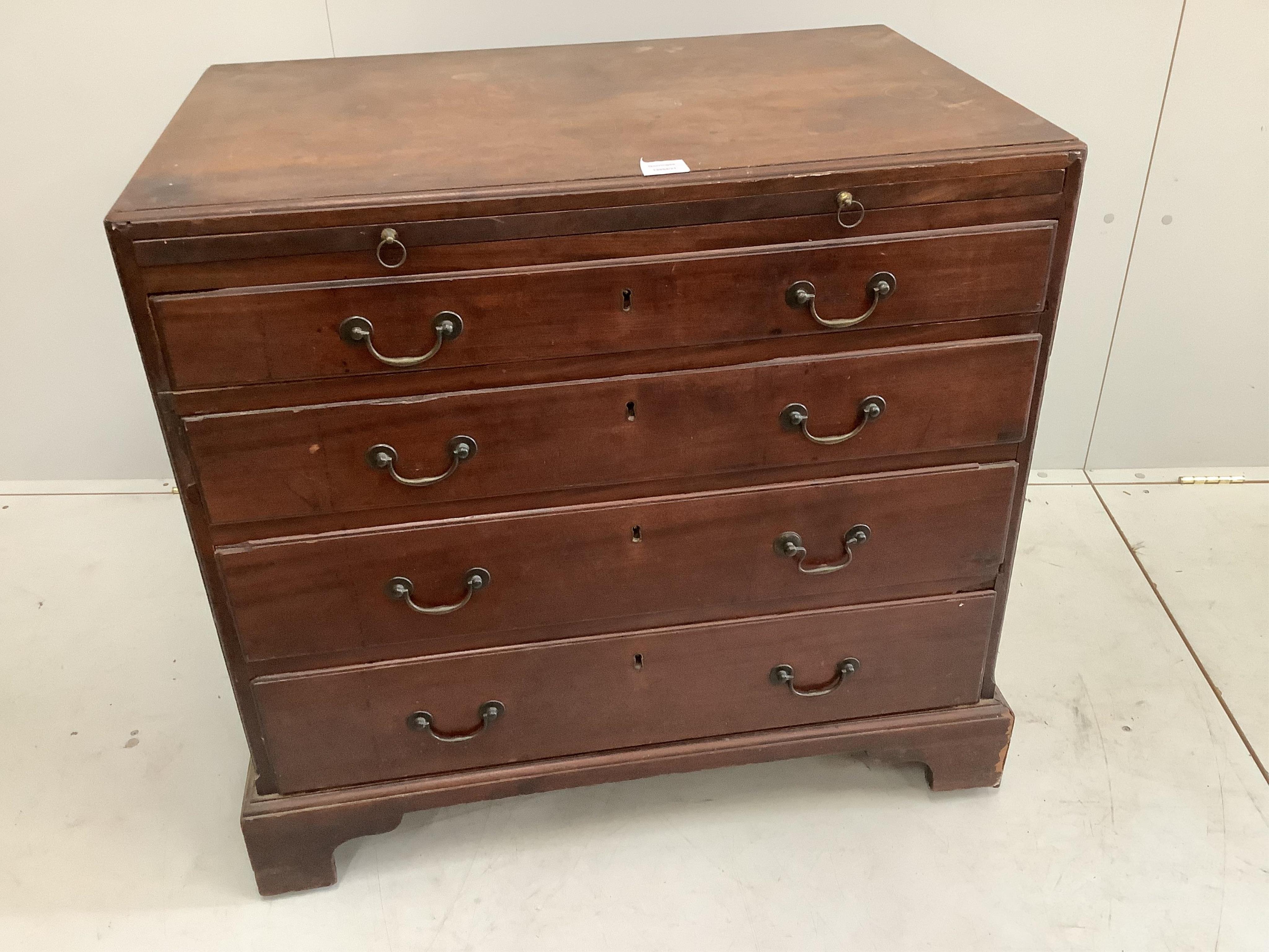 A small George III mahogany four drawer chest, fitted slide, width 88cm, depth 53cm, height 80cm